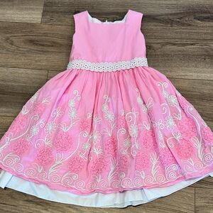 Kid's Dream Girls 5-6 Pink and White Embroidered Dress